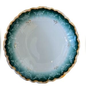 Antique Weimar Gold and Turquoise Scalloped Dessert Bowls Set of 6